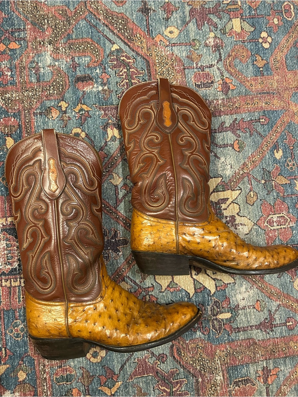 Vintage handmade Rodney Ammons Tan Ostrich Leather Western Boots